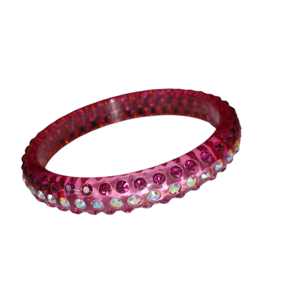 Pink Lucite 8" AB Rhinestone Bangle Bracelet Translucent Sparkle Pop Pretty